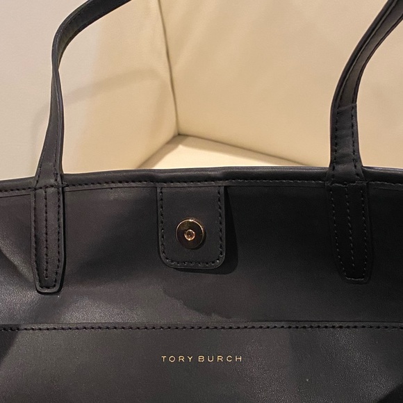 Tory Burch Tote | Geo Logo with Stripe | Black Gray & White - Picture 12 of 16